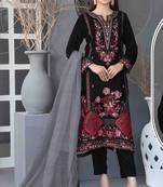Black velvet semi stitched suit with embroidery sequence work