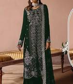 Green velvet semi stitched suit with embroidery sequence work