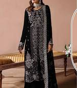 Black velvet semi stitched suit with embroidery sequence work