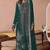 Teal velvet semi stitched suit with embroidery sequence work