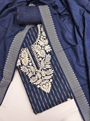 navy blue cotton jacquard salwar suit dress material with ethnic motifs 2