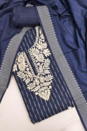 navy blue cotton jacquard salwar suit dress material with ethnic motifs