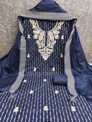 navy blue cotton jacquard salwar suit dress material with ethnic motifs 3