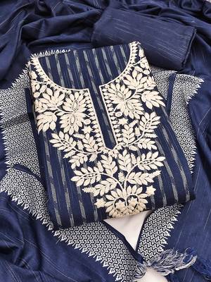 navy blue cotton jacquard salwar suit dress material with ethnic motifs 4
