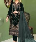Black velvet semi stitched suit with embroidery sequence work