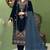Navy blue velvet semi stitched suit with embroidery sequence work