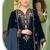 Navy blue velvet semi stitched suit with embroidery sequence work