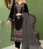 Black velvet semi stitched suit with embroidery sequence work