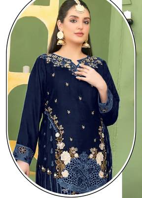 Navy blue velvet suit with embroidery sequin  2