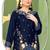 Navy blue velvet semi stitched suit with embroidery sequence work