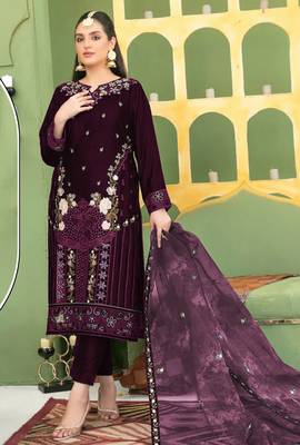 Purple velvet suit with embroidery sequin  1