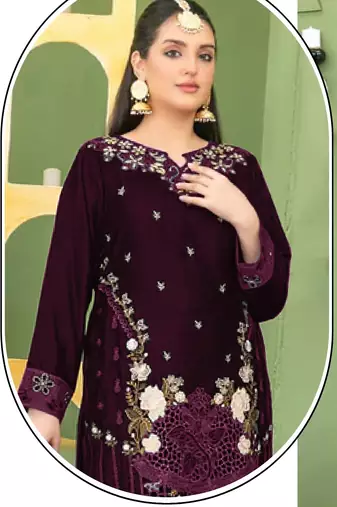 Purple velvet suit with embroidery sequin 