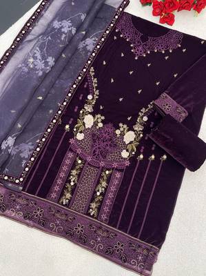 Purple velvet suit with embroidery sequin  3