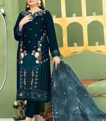 Green velvet semi stitched suit with embroidery sequence work