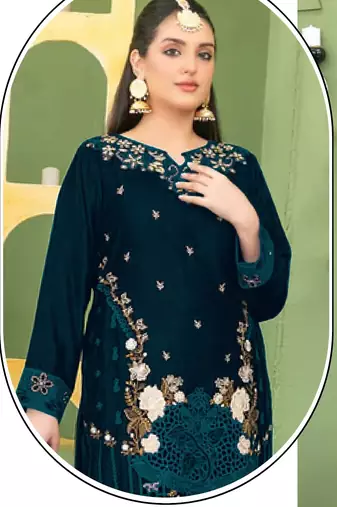 Green velvet suit with embroidery sequin 