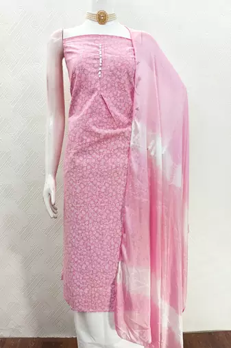 pink cotton printed salwar suit dress material for women | unstitched ethnic wear