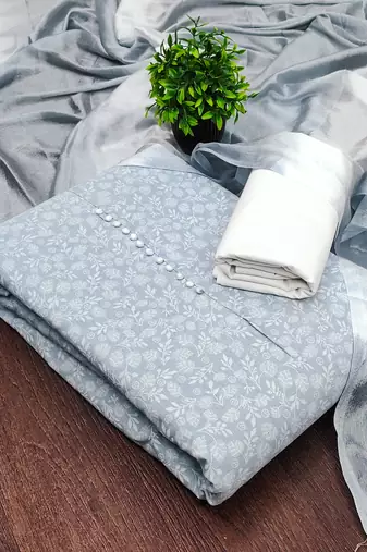 pastel blue cotton printed salwar suit dress material for women
