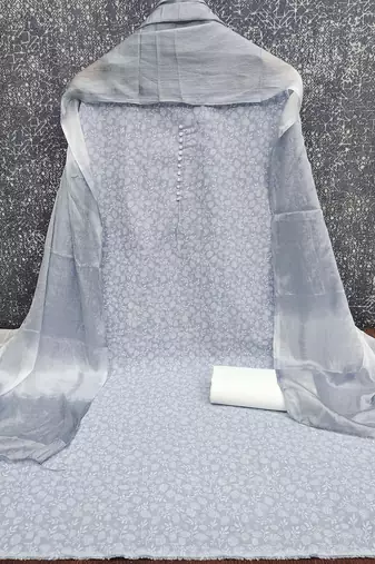 pastel blue cotton printed salwar suit dress material for women