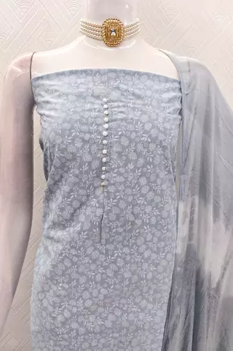 pastel blue cotton printed salwar suit dress material for women