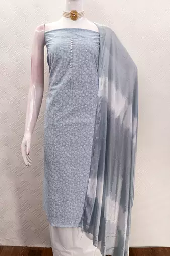 pastel blue cotton printed salwar suit dress material for women
