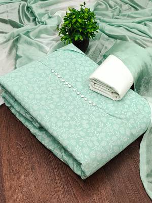 mint green cotton printed salwar suit dress material for women 2