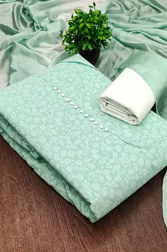 mint green cotton printed salwar suit dress material for women