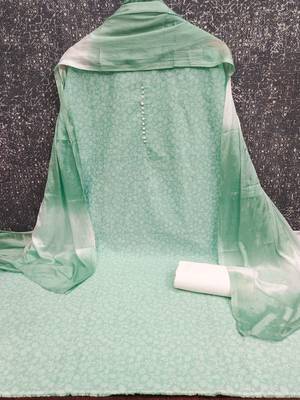 mint green cotton printed salwar suit dress material for women 3