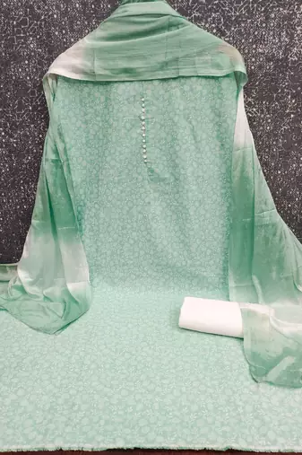 mint green cotton printed salwar suit dress material for women