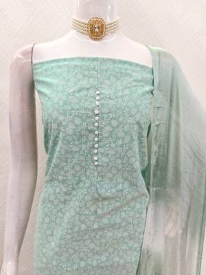 mint green cotton printed salwar suit dress material for women 4