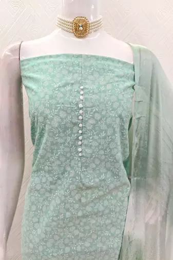 mint green cotton printed salwar suit dress material for women