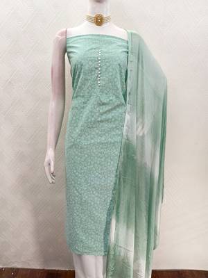 mint green cotton printed salwar suit dress material for women 5
