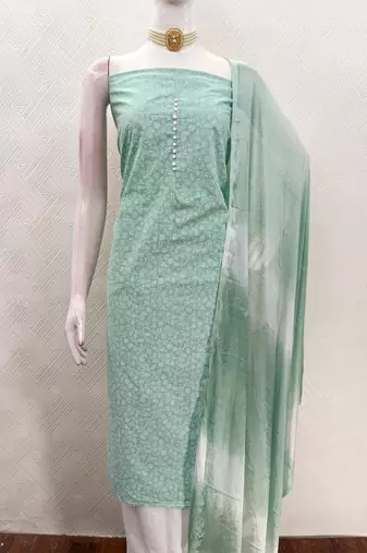 mint green cotton printed salwar suit dress material for women