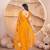 Yellow heavy butterfly net tone to tone aari embroidery work saree with blouse