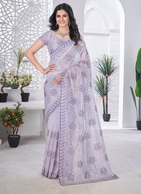 Designer tissue net with sequin work saree with unstitched blouse 1