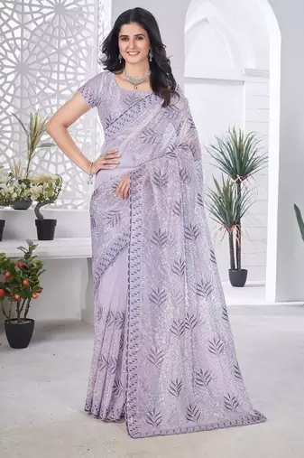 Designer tissue net with sequence work saree with unstitched blouse