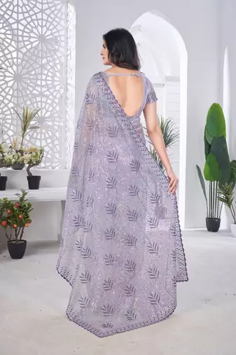 Designer tissue net with sequin work saree with unstitched blouse