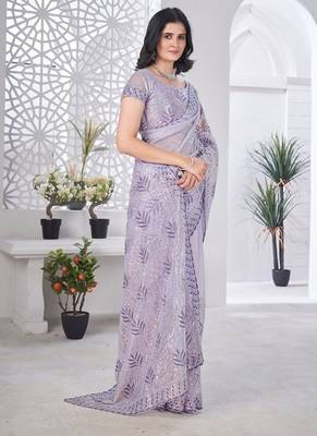 Designer tissue net with sequin work saree with unstitched blouse 3