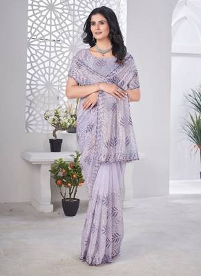 Designer tissue net with sequin work saree with unstitched blouse 4