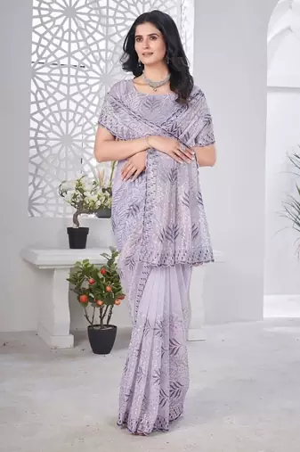 Designer tissue net with sequin work saree with unstitched blouse