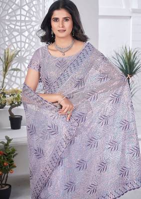 Designer tissue net with sequin work saree with unstitched blouse 5
