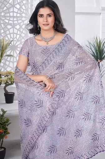 Designer tissue net with sequin work saree with unstitched blouse