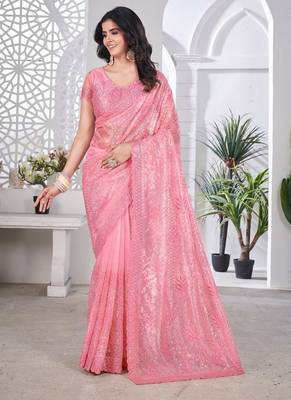 Designer tissue net with sequin work saree with unstitched blouse 1