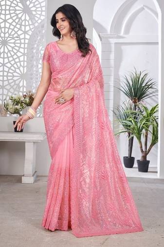 Designer tissue net with sequence work saree with unstitched blouse