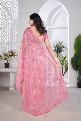 Designer tissue net with sequin work saree with unstitched blouse 2