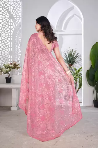 Designer tissue net with sequin work saree with unstitched blouse