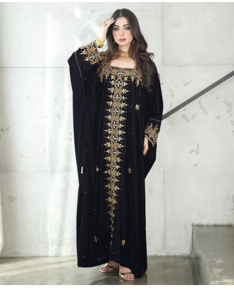  Black Velvet Stitched Kaftan with Heavy Golden Embroidery     Party & Festive Wear 1