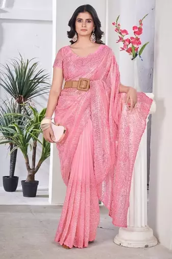 Designer tissue net with sequin work saree with unstitched blouse