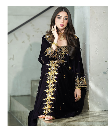  Black Velvet Stitched Kaftan with Heavy Golden Embroidery     Party & Festive Wear 3