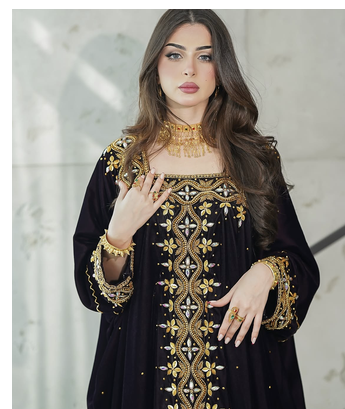  Black Velvet Stitched Kaftan with Heavy Golden Embroidery     Party & Festive Wear 4