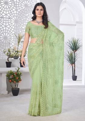 Designer tissue net with sequin work saree with unstitched blouse 1